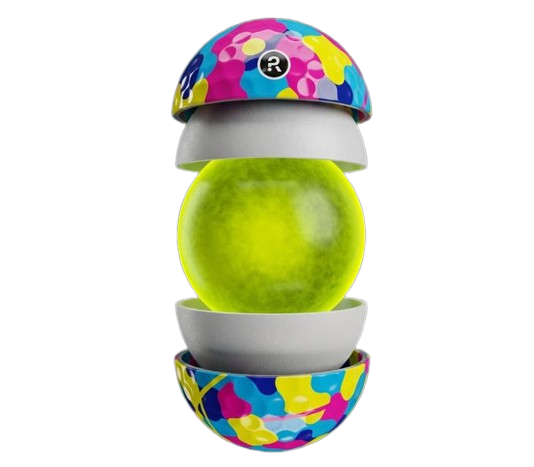 RareShot ball exploded view — cast cover, centering mantle, reactive core