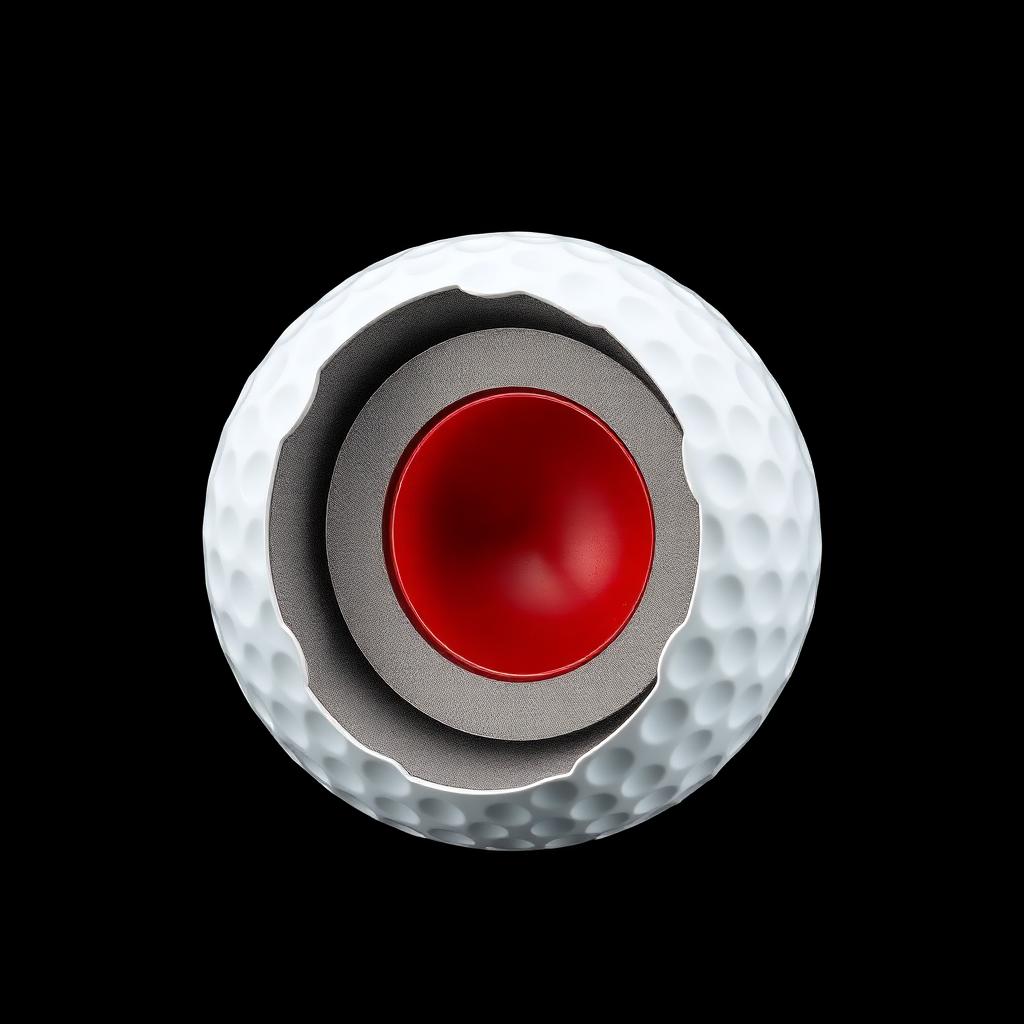 Cross-section of a RareShot golf ball revealing the core, mantle, and urethane cover.